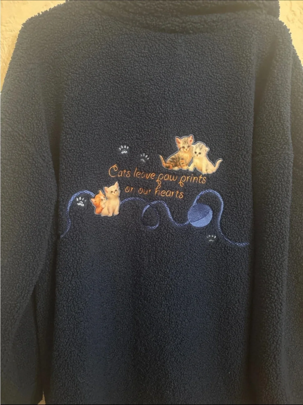 The Bradford Exchange Navy Blue Sherpa Jacket with Kitten Embroidery